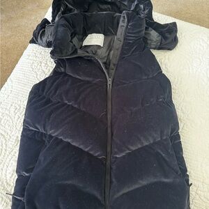Athleta Black Velvet Hooded Puffer Vest